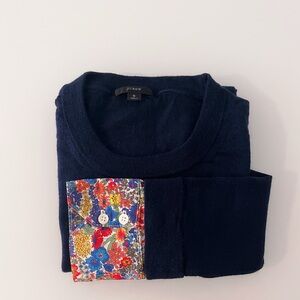 Jcrew crewneck sweater with Liberty print cuffs